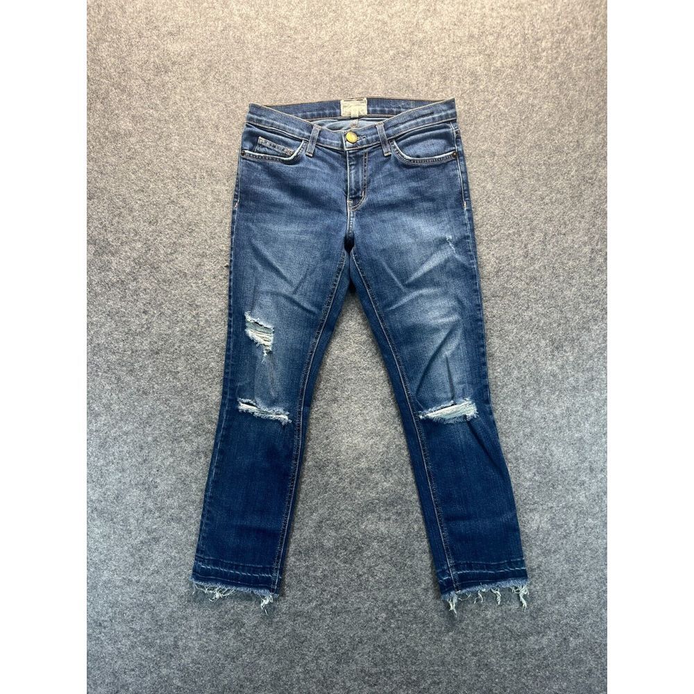 Current‎ Elliott Jeans Women's 25 Slim Straight Distressed Blue Raw Hem Stretch